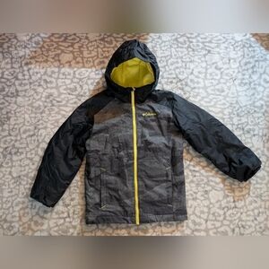 Columbia Kids' Black and Gray Raincoat with Yellow Zipper